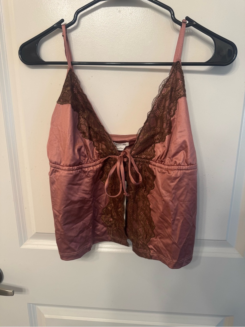 Kimchi Blue Rose Dust Satin Camisole with Brown Lace